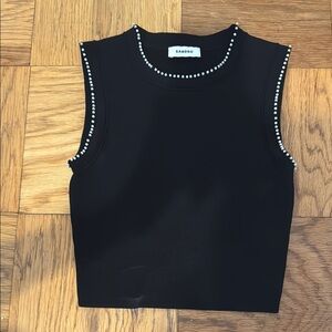 Sandro Gild Faux Pearl Embellished Knit Top. Size XS